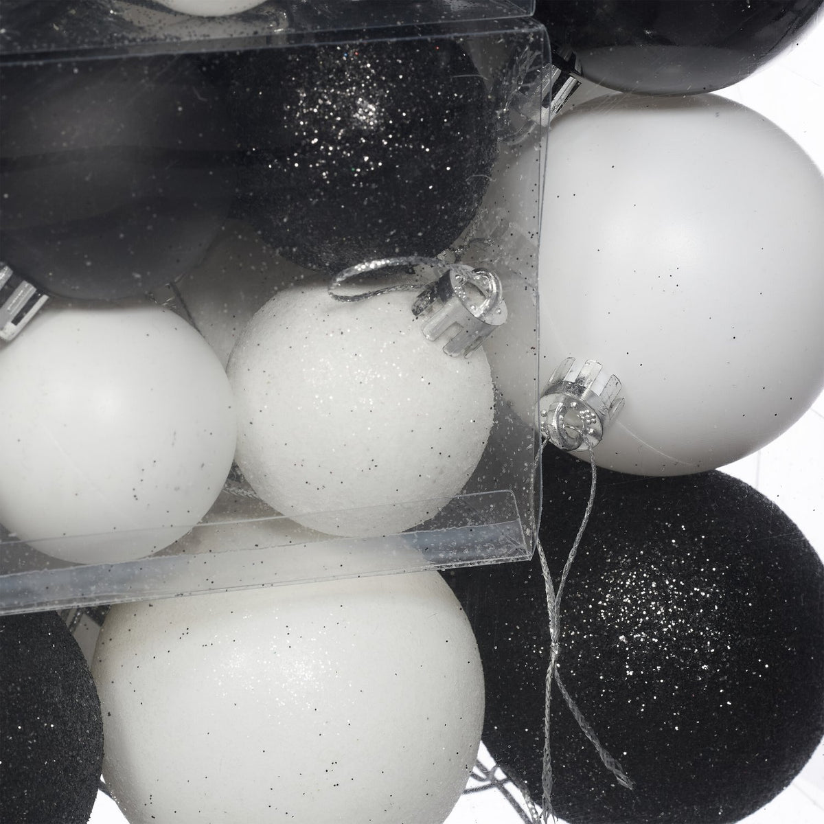 Christmas Tree Baubles Set, Black & White, Various Finishes