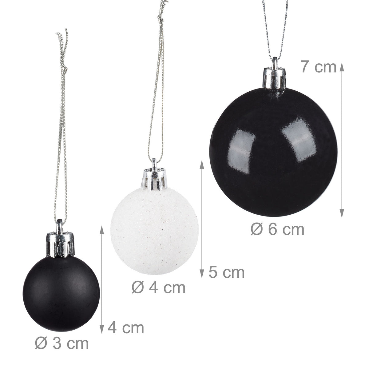 Christmas Tree Baubles Set, Black & White, Various Finishes