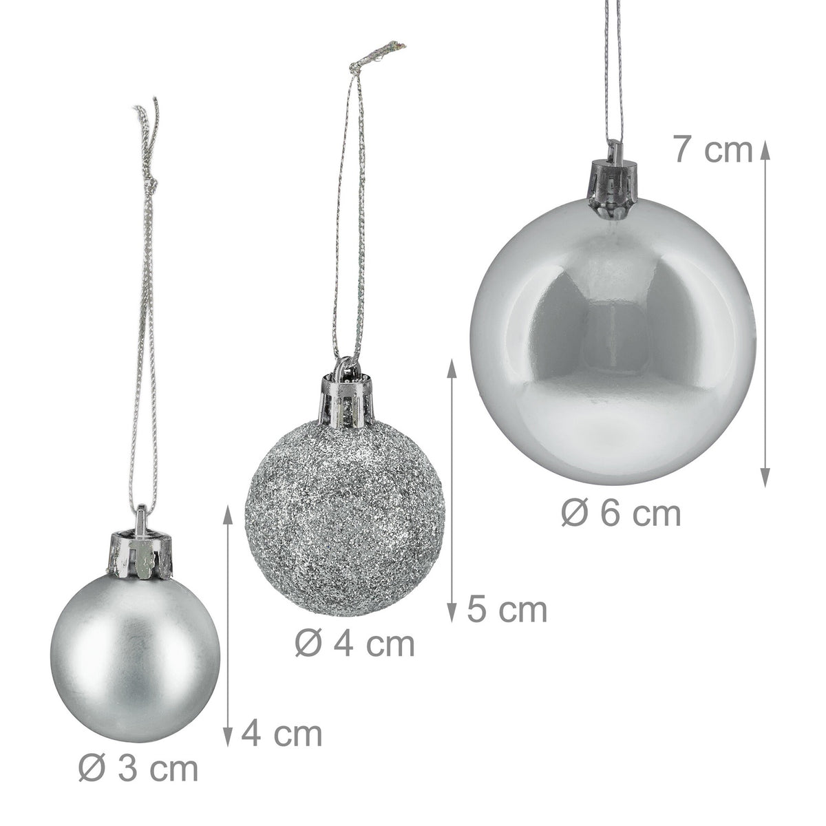 Christmas Tree Baubles Set, Matte/Shiny/Glitter Finish