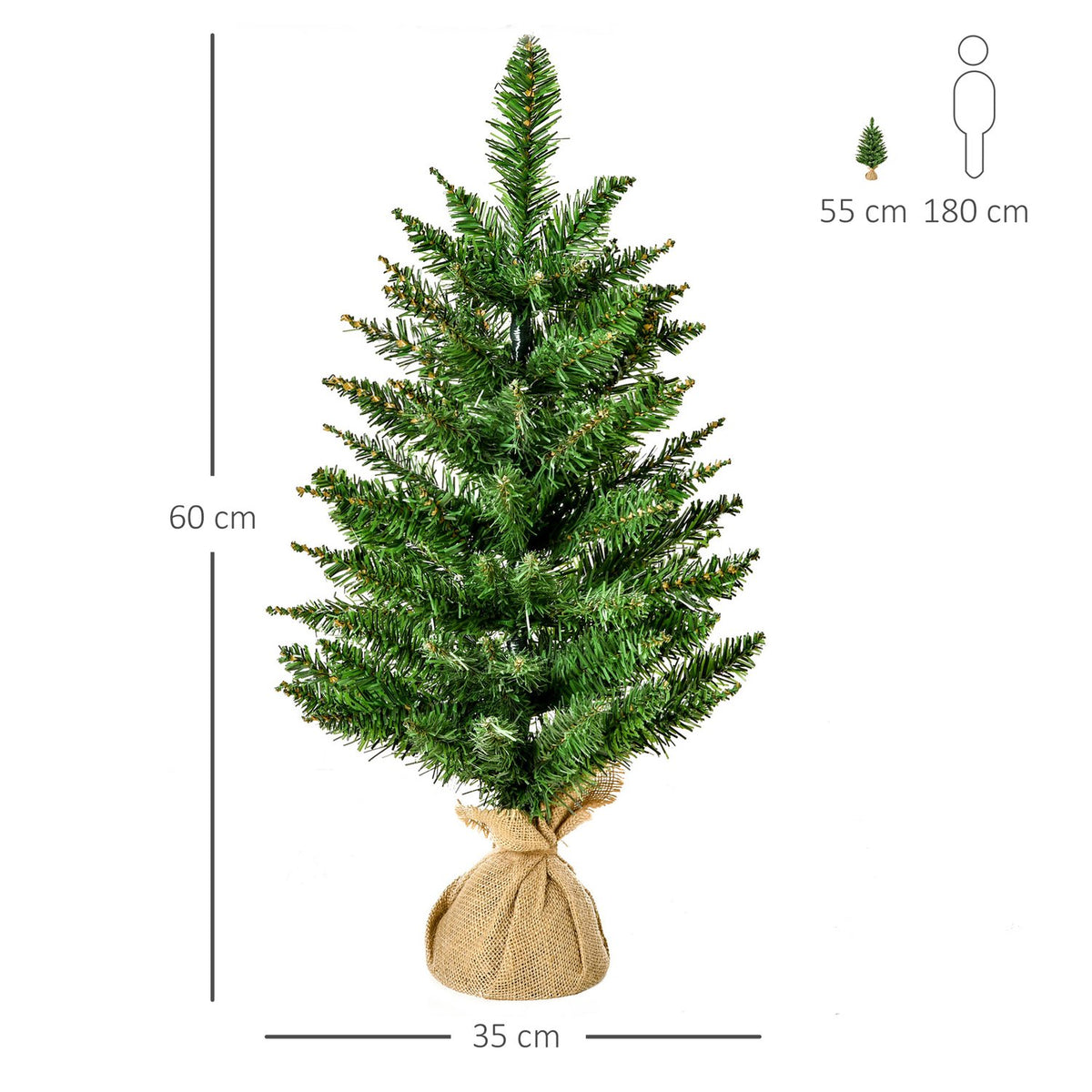 Christmas Tree For Table 0.6 M Small Christmas Tree Artificial Fir 70 Branches Linen Pvc Cement Green Ø35 X 60H Cm