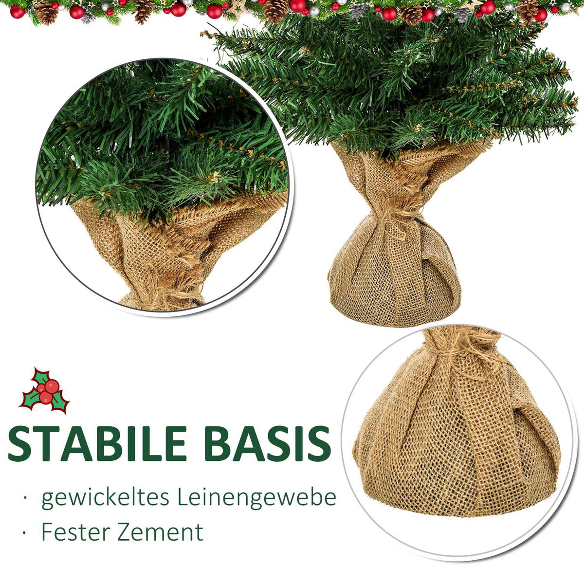 Christmas Tree For Table 0.6 M Small Christmas Tree Artificial Fir 70 Branches Linen Pvc Cement Green Ø35 X 60H Cm