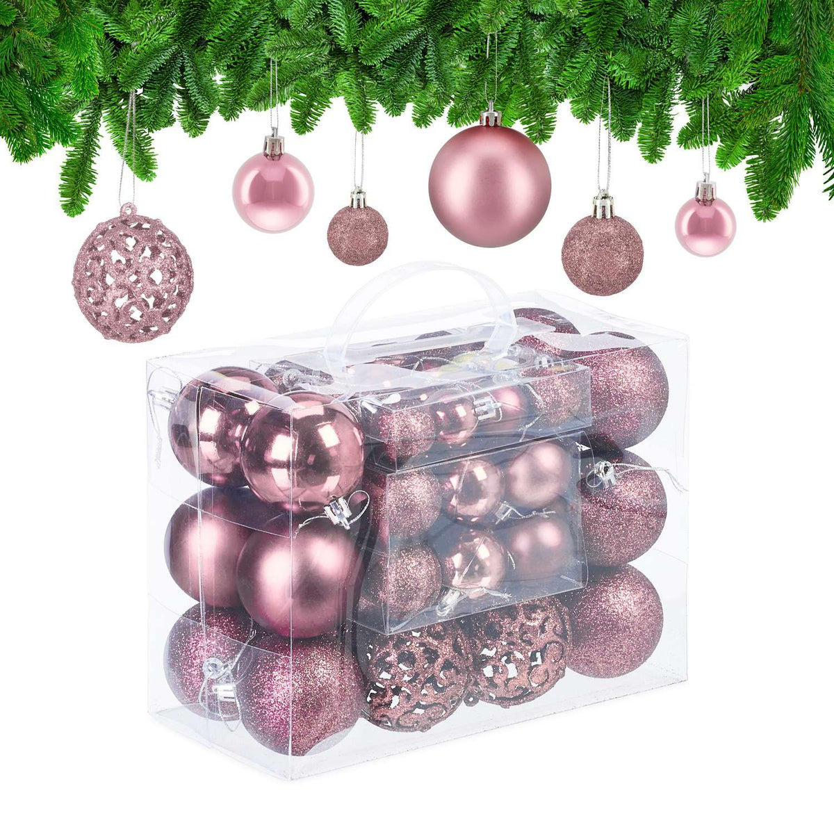 Christmas Tree Ornaments Set, 50 Baubles, Mixed Finishes