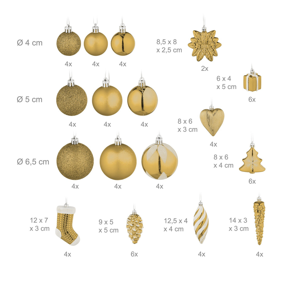 Christmas Tree Ornaments Set, 72 Pieces, Baubles & Decorations