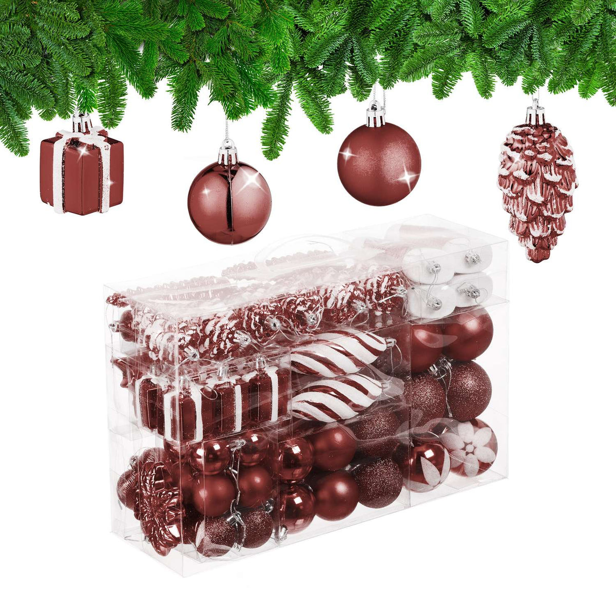 Christmas Tree Ornaments Set, 72 Pieces, Baubles & Decorations