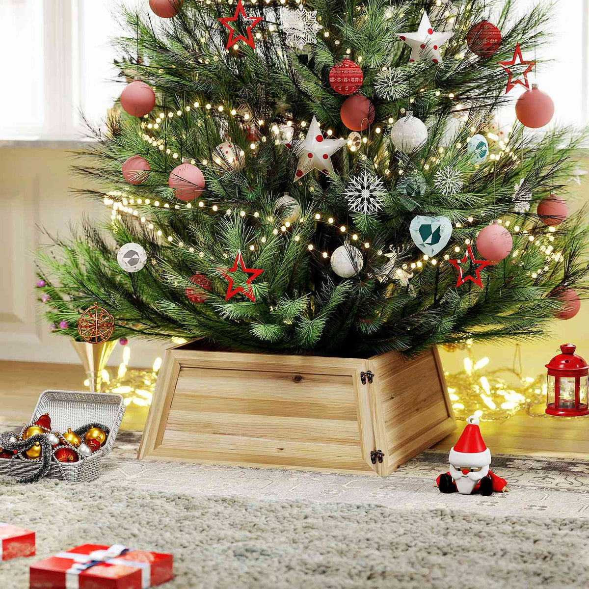 Christmas Tree Skirt, 65x65 cm, Natural Wood