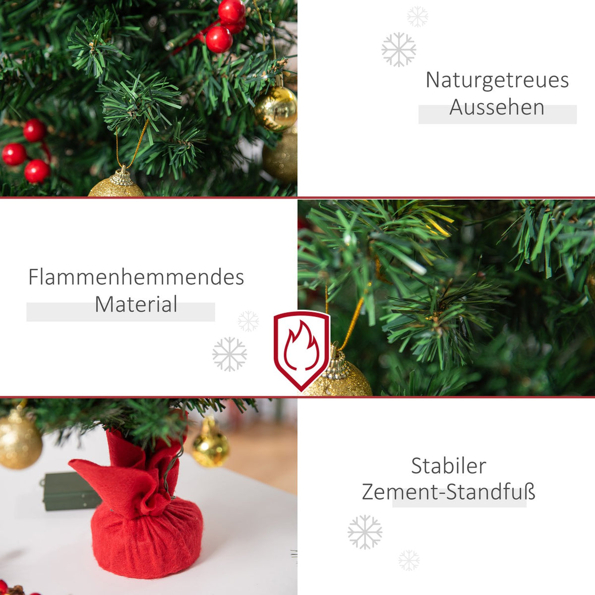Christmas Tree Small, Mini Christmas Tree With Holly Berries, Balls And Led Lights For Table Green Pvc ∅40 X 60 Cm