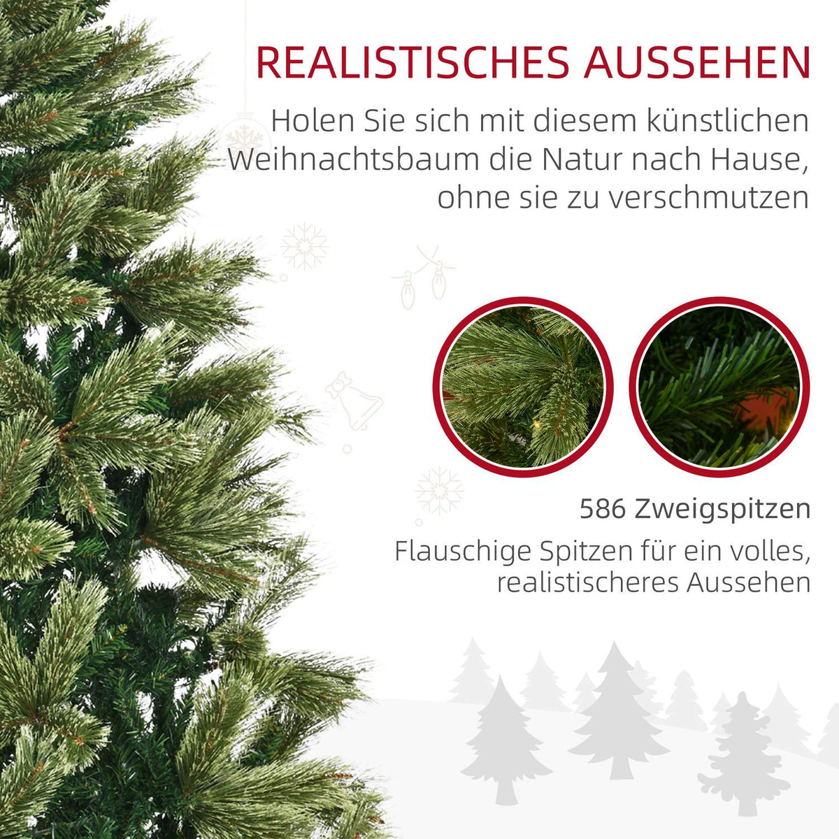 Christmas Tree With Base 180 Cm Artificial Christmas Tree With 586 Branch Tips 240 Led Lights For Christmas Green