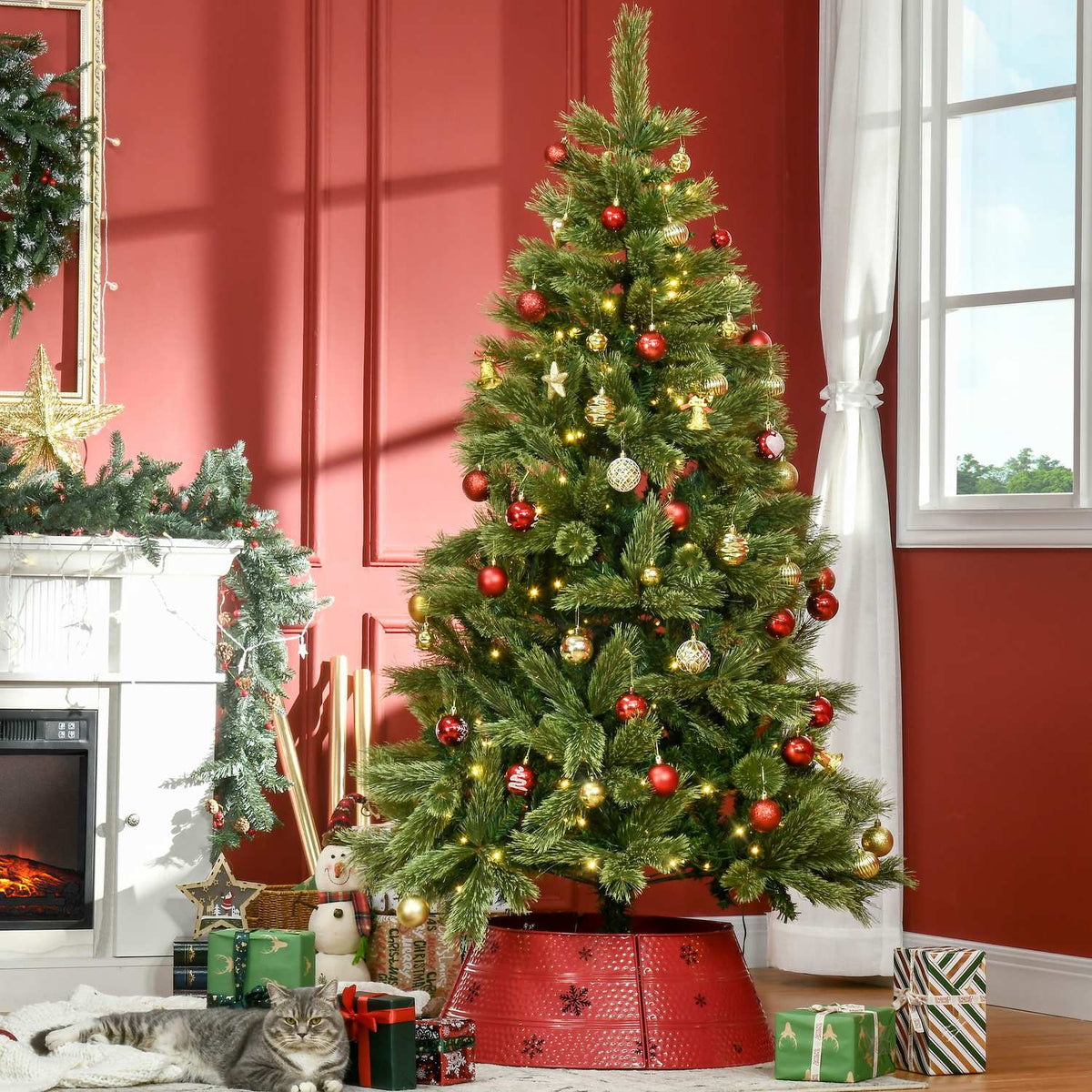 Christmas Tree With Base 180 Cm Artificial Christmas Tree With 586 Branch Tips 240 Led Lights For Christmas Green