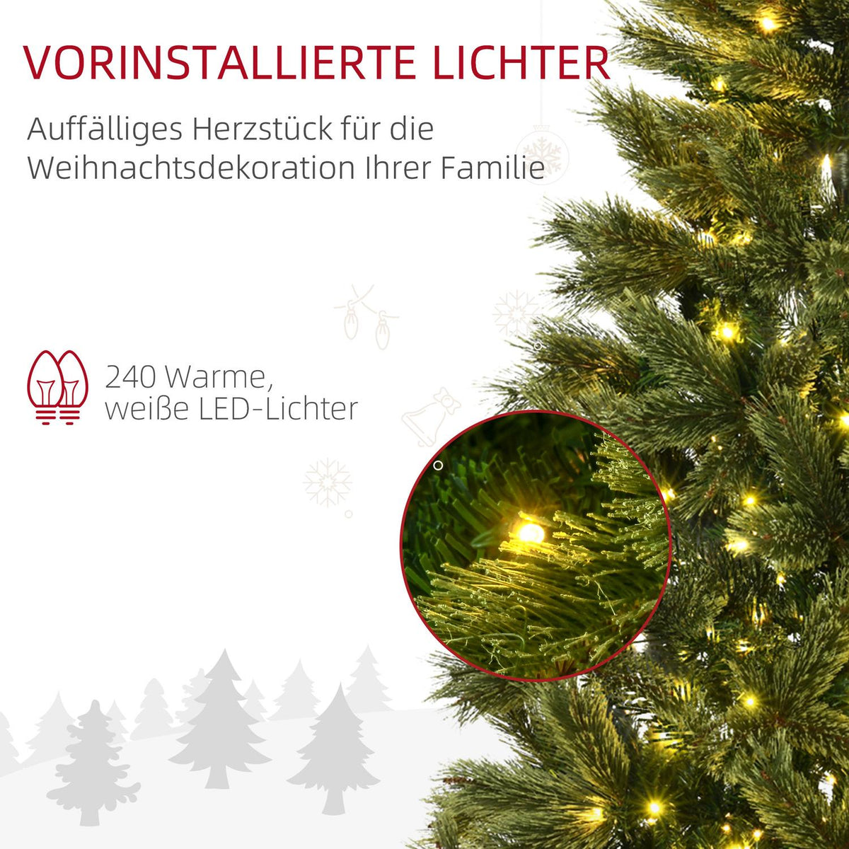 Christmas Tree With Base 180 Cm Artificial Christmas Tree With 586 Branch Tips 240 Led Lights For Christmas Green