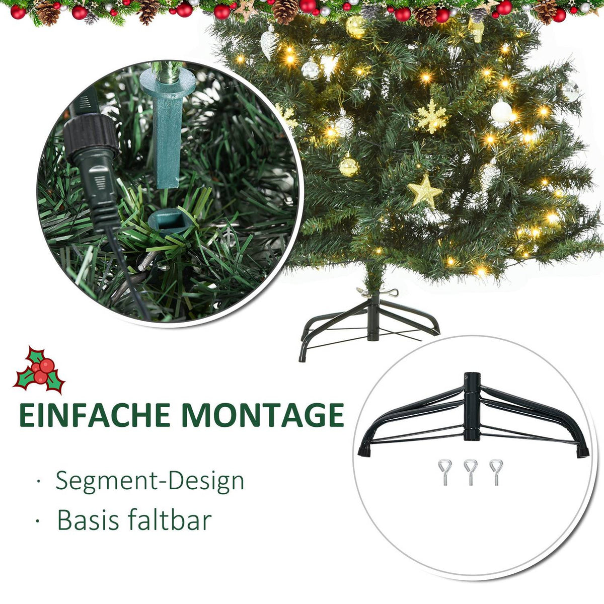 Christmas Tree With Decoration 120 Leds 511 Tips Ø95 X 150H Cm