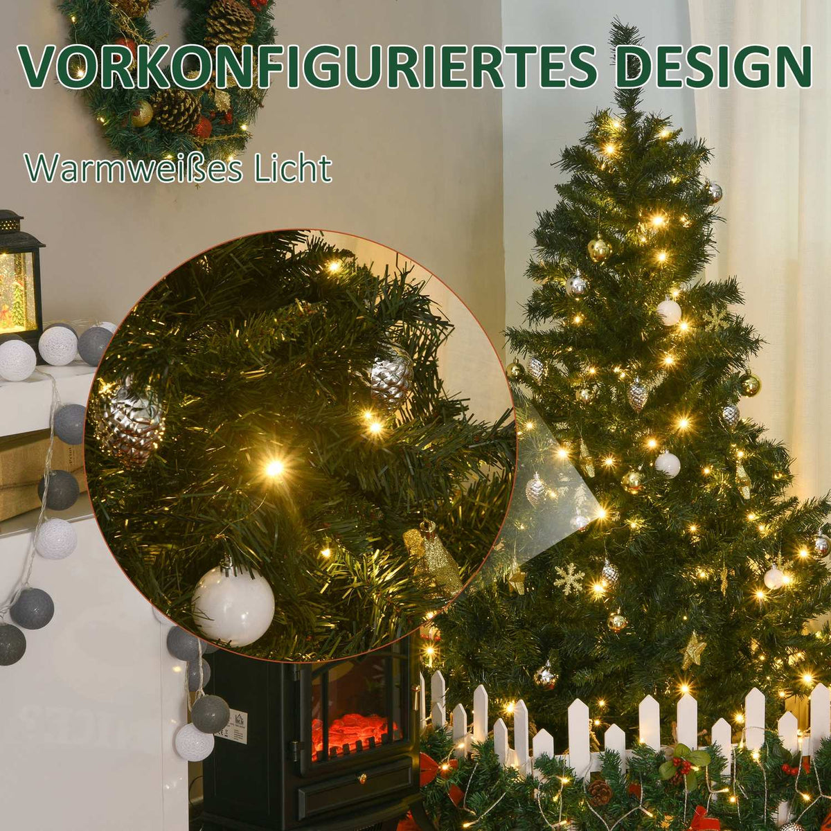 Christmas Tree With Decoration 120 Leds 511 Tips Ø95 X 150H Cm