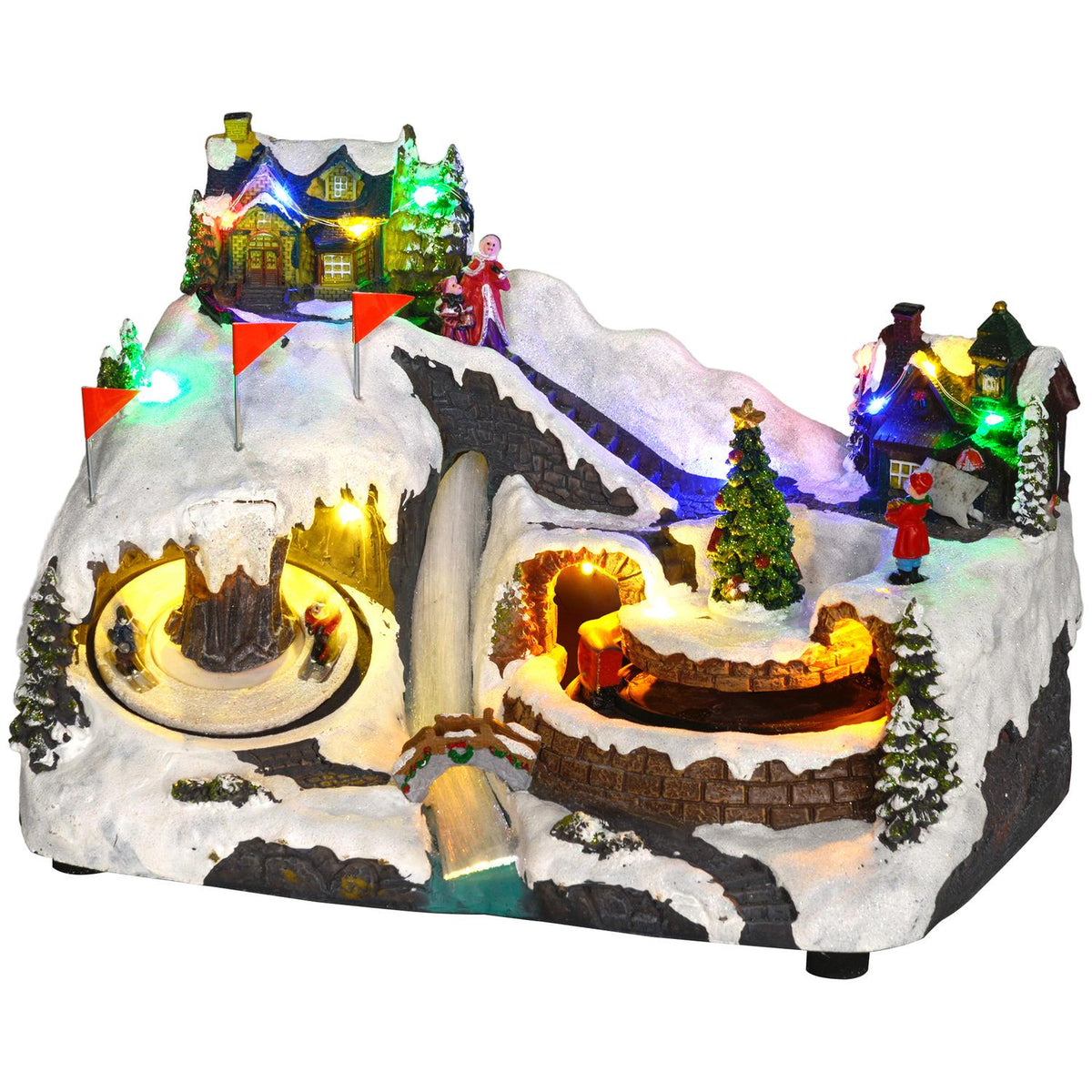 Christmas Village Christmas Town with LED Lights, Music, Houses, Ice Skaters, Rotating Ice Skaters and Moving Train, Winter Landscape for Christmas, Multicolored
