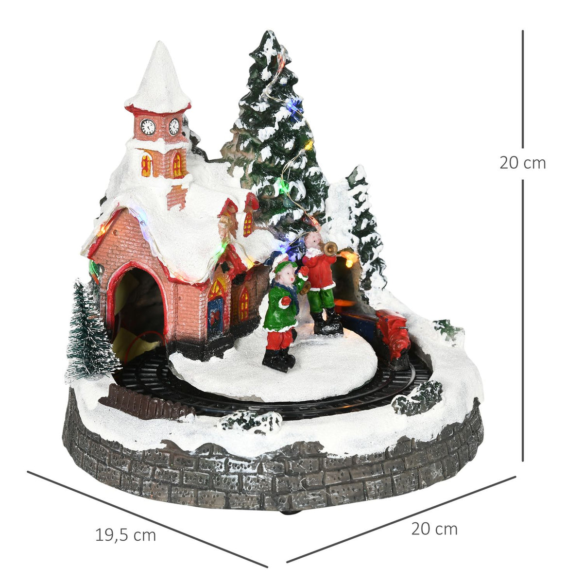 Christmas Village Christmas town with LED lighting, 1 church, 5 Christmas trees, 1 square, 2 musicians, 1 commander and 1 moving train Winter landscape for Christmas