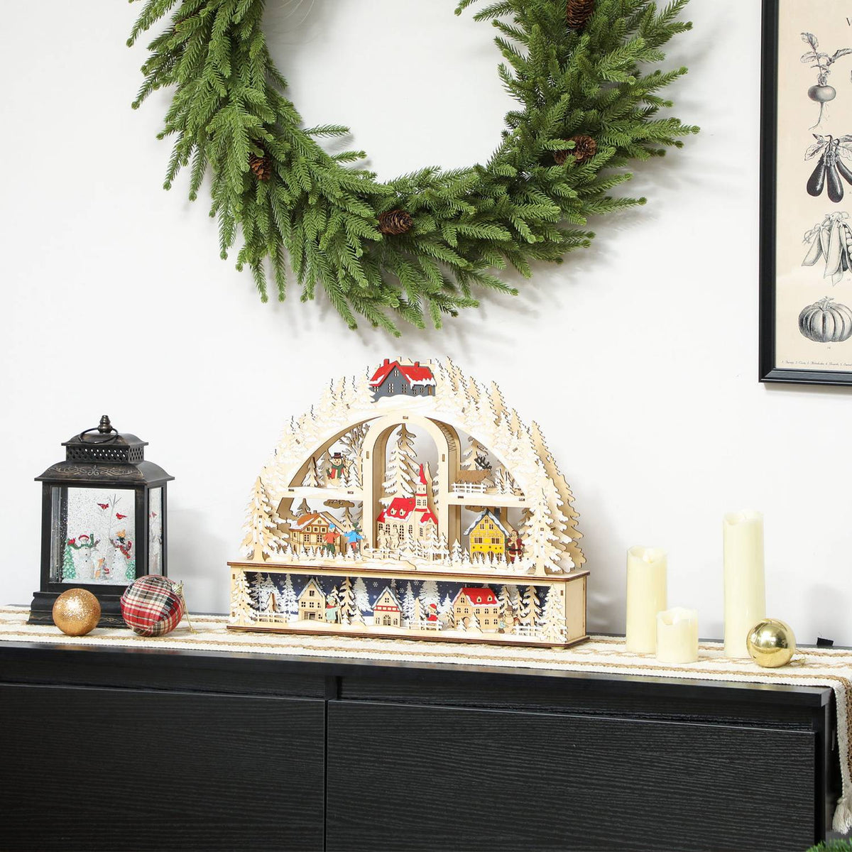 Christmas Village with LED Lights, 45 cm, Wood