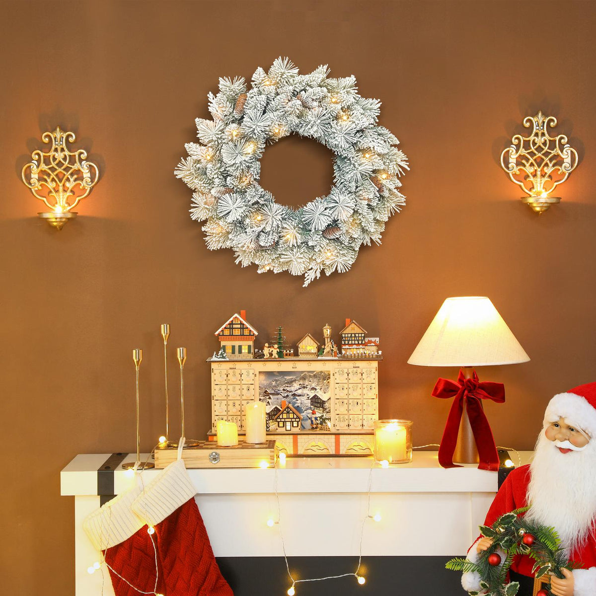 Christmas Wreath with LED Lights, Pinecones, 60cm