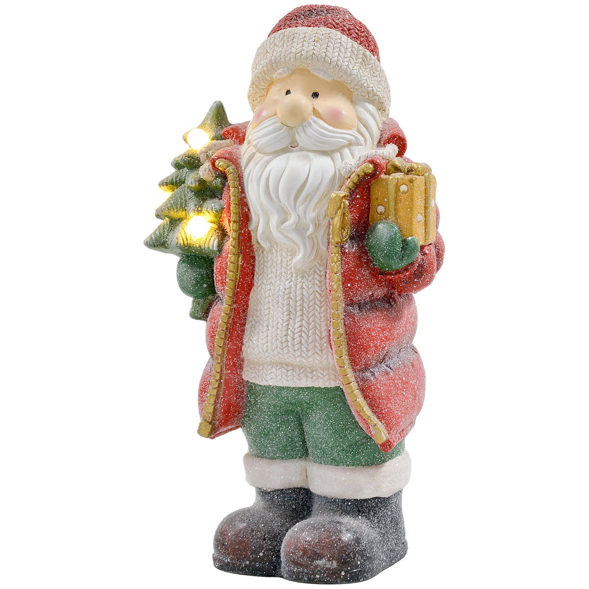 Christmas decoration figure, Santa Claus with Christmas tree and gift, 50 cm Christmas figure with LED light, decorative figure for Christmas, for indoor and outdoor use