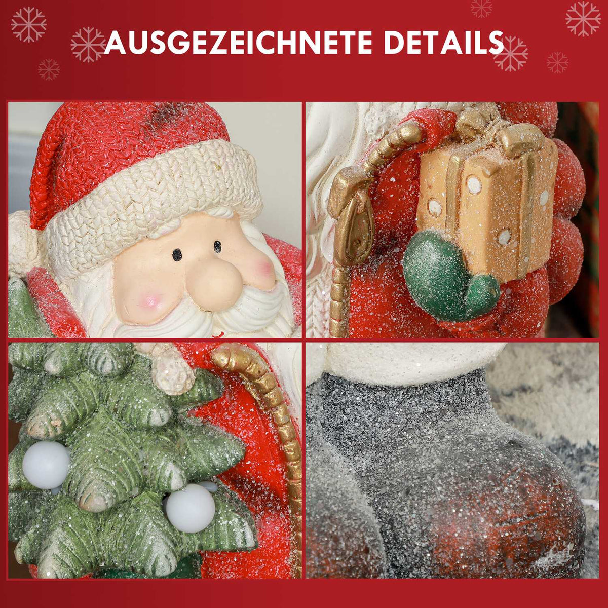 Christmas decoration figure, Santa Claus with Christmas tree and gift, 50 cm Christmas figure with LED light, decorative figure for Christmas, for indoor and outdoor use