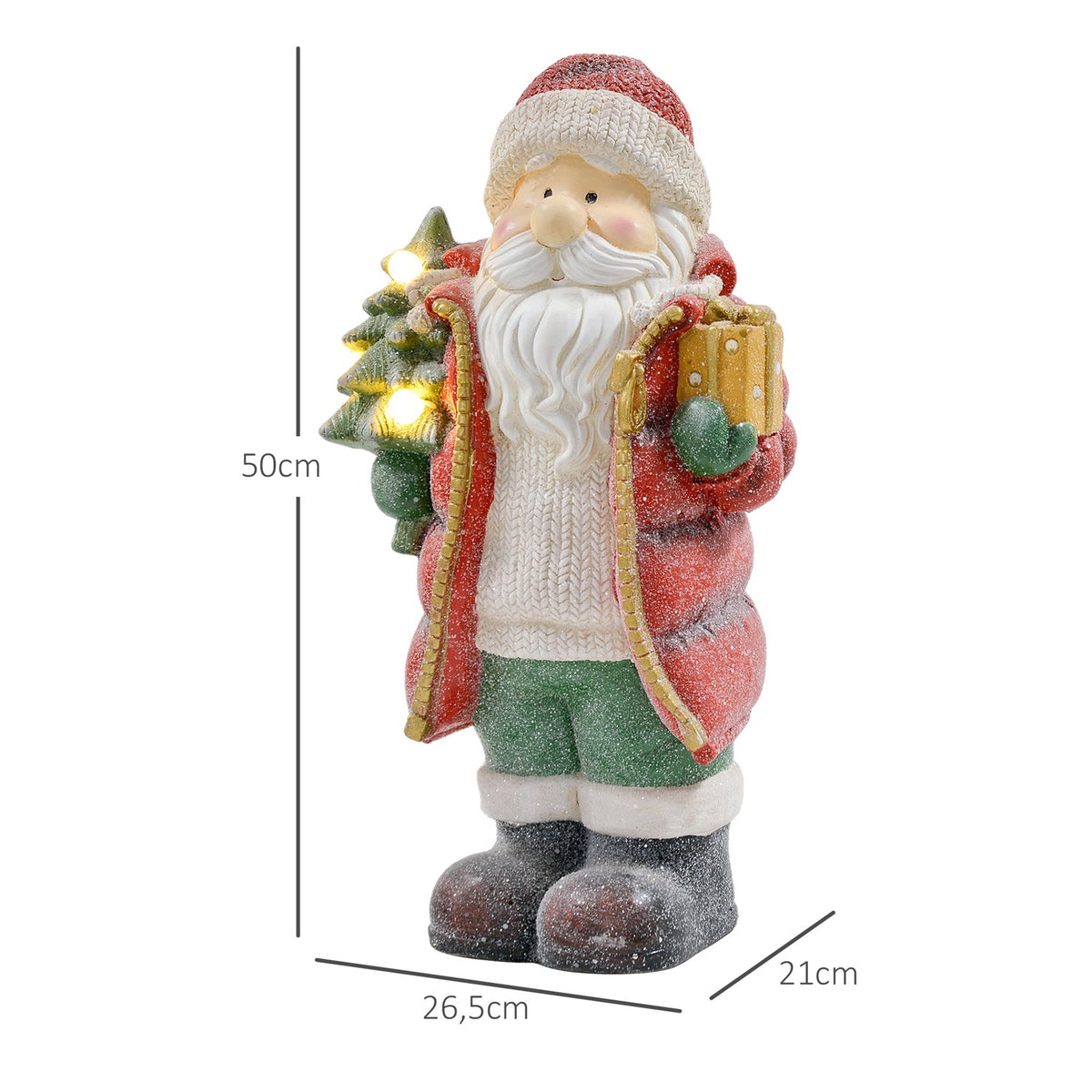 Christmas decoration figure, Santa Claus with Christmas tree and gift, 50 cm Christmas figure with LED light, decorative figure for Christmas, for indoor and outdoor use