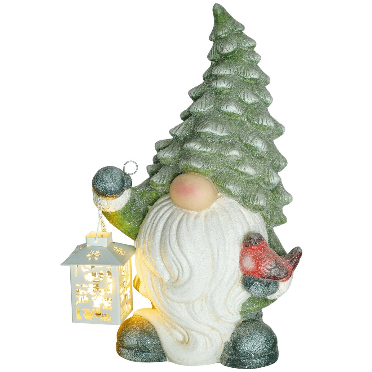 Christmas decoration figure, Santa Claus with Christmas tree hat and lantern, 42 cm Christmas figure with LED light, decorative figure for Christmas, for indoor and outdoor use