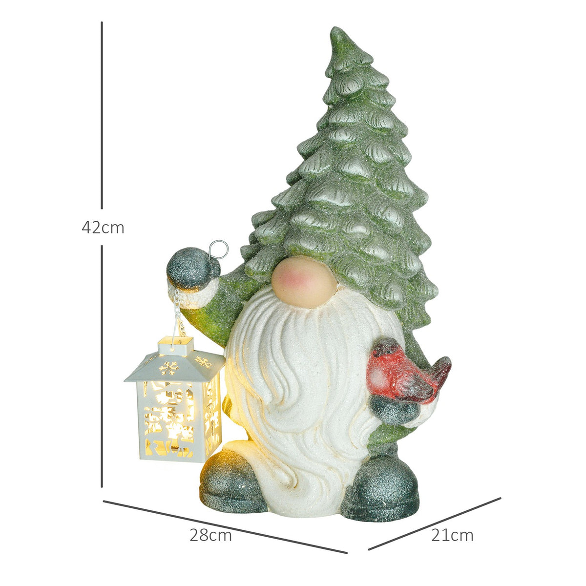 Christmas decoration figure, Santa Claus with Christmas tree hat and lantern, 42 cm Christmas figure with LED light, decorative figure for Christmas, for indoor and outdoor use