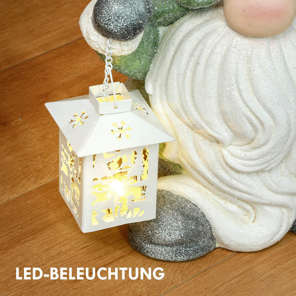 Christmas decoration figure, Santa Claus with Christmas tree hat and lantern, 42 cm Christmas figure with LED light, decorative figure for Christmas, for indoor and outdoor use
