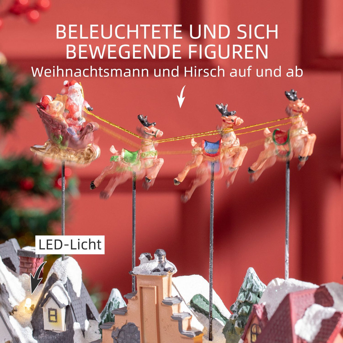 Christmas decoration outside animated Christmas decoration with 22 LEDs, illuminated winter wonderland set 38.5 x 20.5 x 33 cm