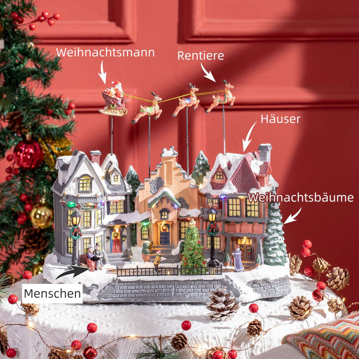 Christmas decoration outside animated Christmas decoration with 22 LEDs, illuminated winter wonderland set 38.5 x 20.5 x 33 cm