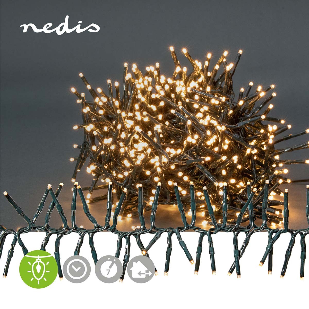 Christmas lights | Cluster | 576 LEDs | Warm White | 4.20 m | Lighting effects: 7 | Indoors or Outdoors | Power adapter