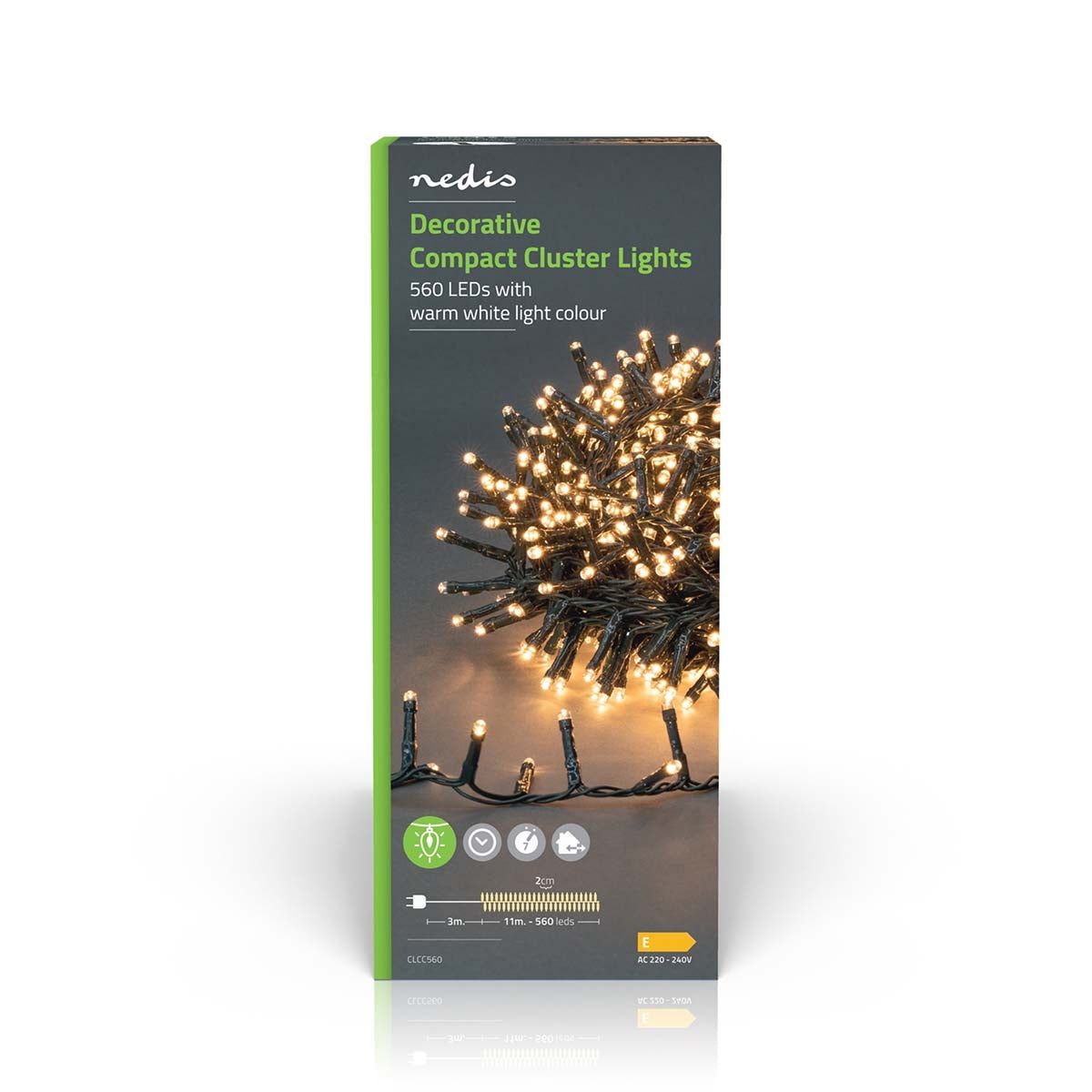 Christmas lights | Compact cluster | 560 LEDs | Warm White | 11.2 m | Lighting effects: 7 | Indoors or Outdoors | Power adapter