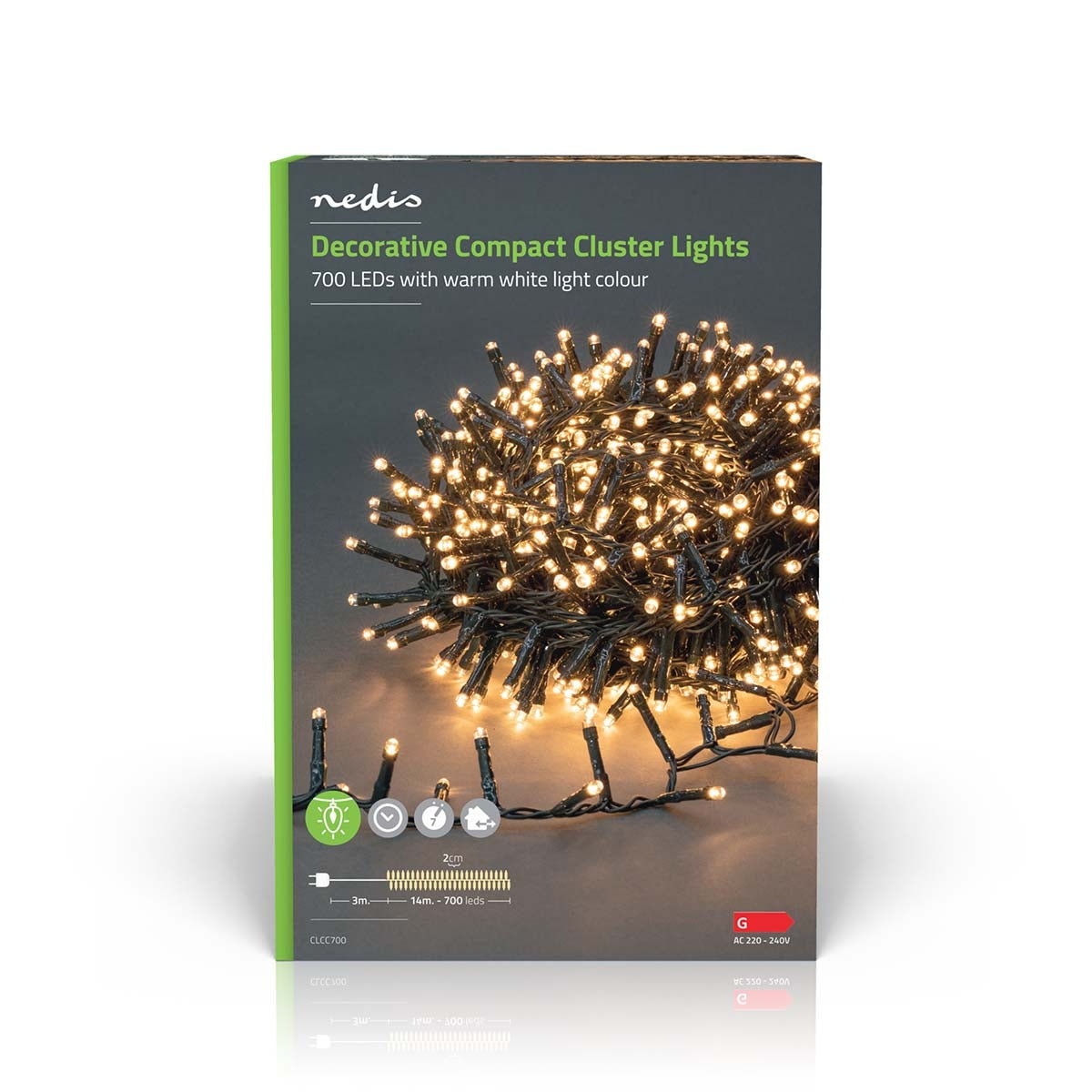 Christmas lights | Compact cluster | 700 LEDs | Warm White | 14.00 m | Lighting effects: 7 | Indoors or Outdoors | Power adapter