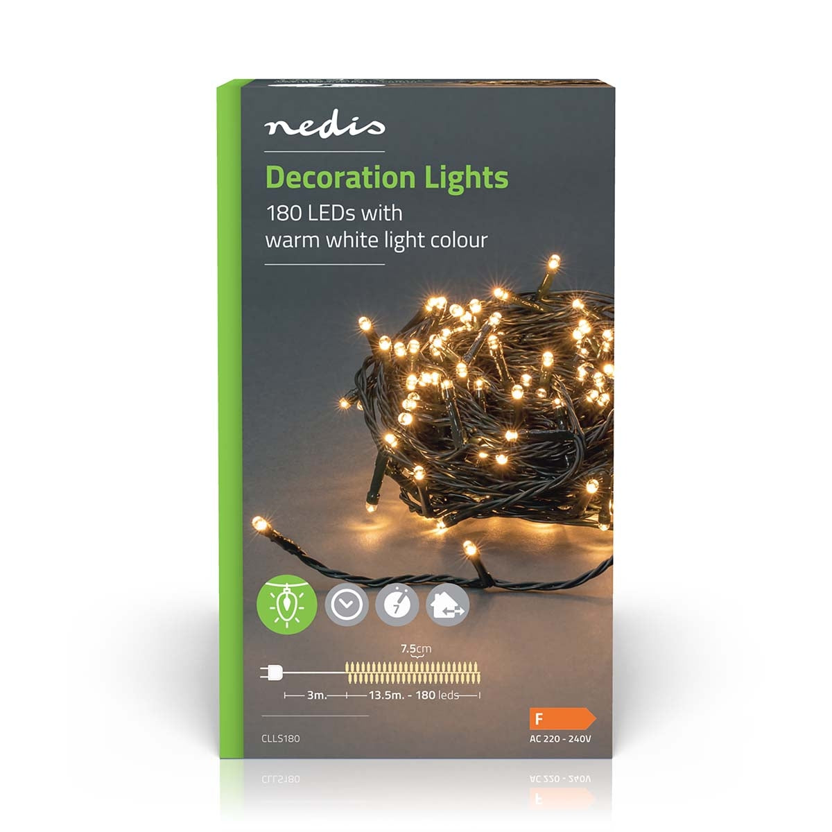 Christmas lights | String | 180 LEDs | Warm White | 13.50 m | Lighting effects: 7 | Indoors or Outdoors | Power adapter