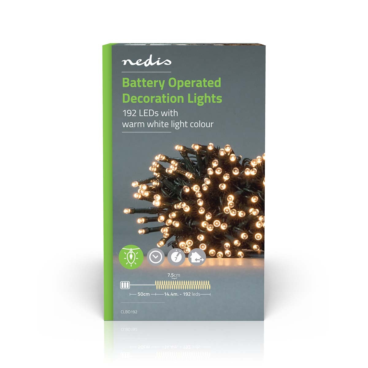 Christmas lights | String | 192 LEDs | Warm White | 14.40 m | Lighting effects: 7 | Indoors or Outdoors | Battery powered