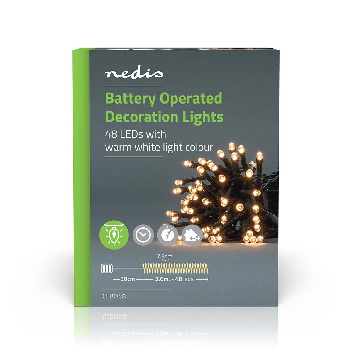 Christmas lights | String | 48 LEDs | Warm White | 3.60 m | Lighting effects: 7 | Indoors or Outdoors | Battery powered
