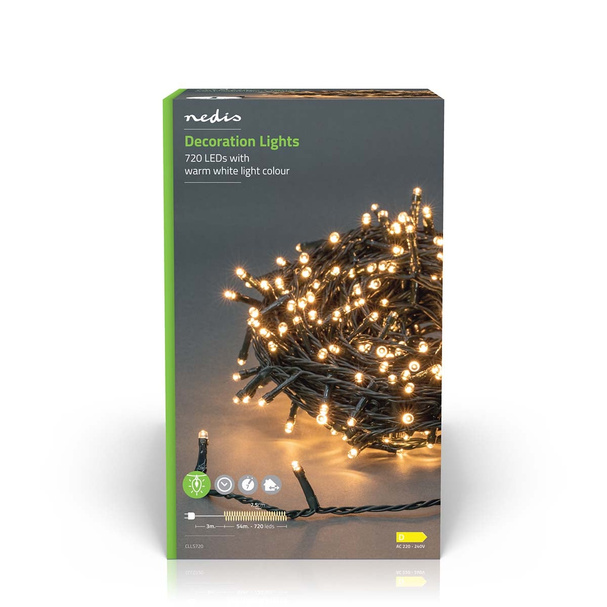 Christmas lights | String | 720 LEDs | Warm White | 54.00 m | Lighting effects: 7 | Indoors or Outdoors | Power adapter