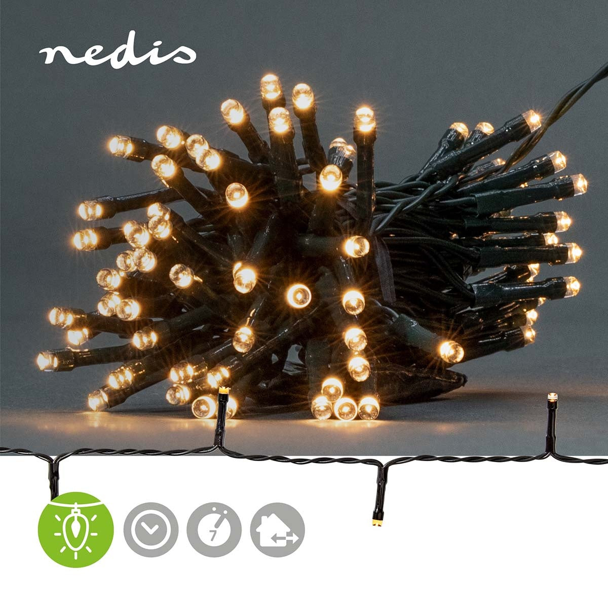 Christmas lights | String | 96 LEDs | Warm White | 7.20 m | Lighting effects: 7 | Indoors or Outdoors | Battery powered