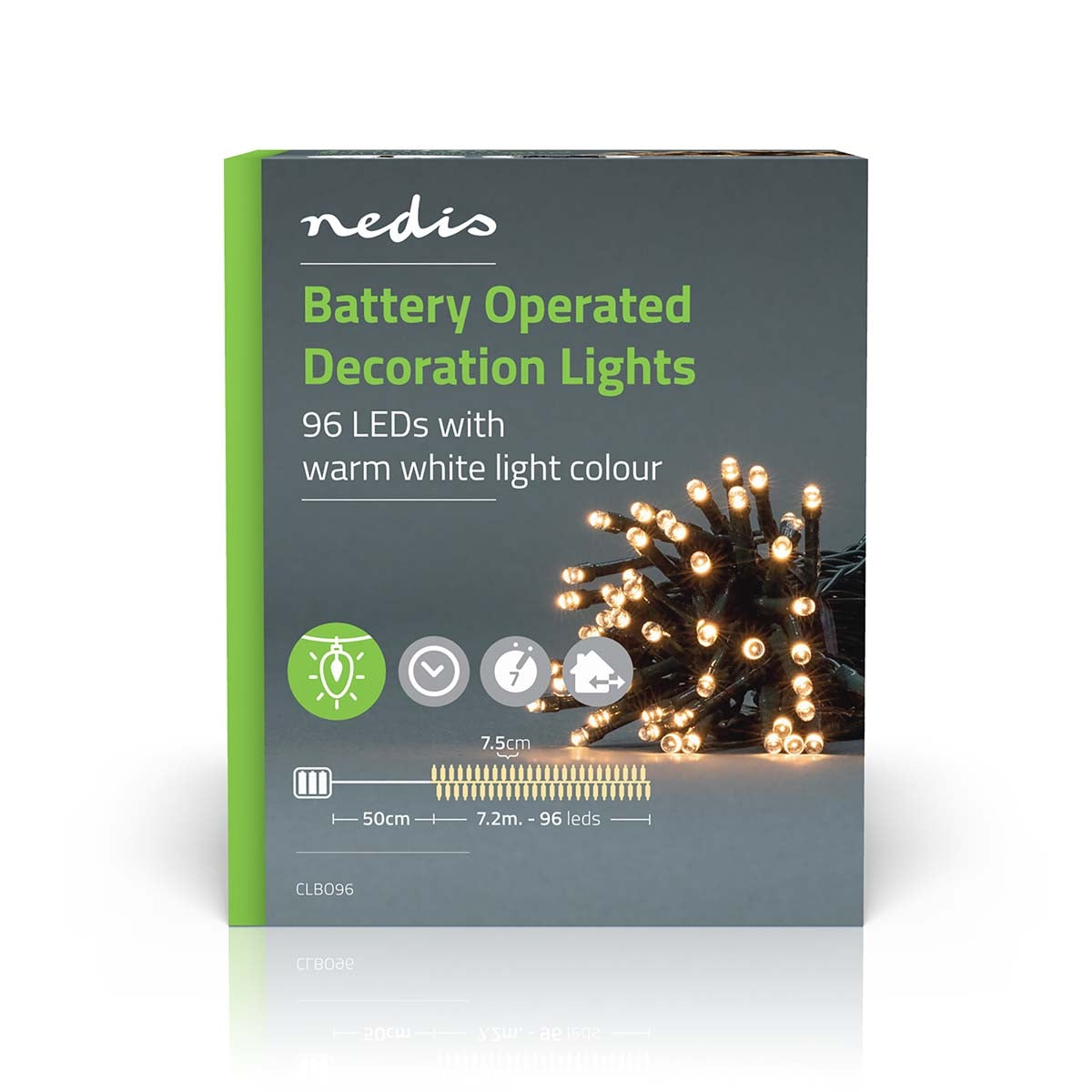 Christmas lights | String | 96 LEDs | Warm White | 7.20 m | Lighting effects: 7 | Indoors or Outdoors | Battery powered