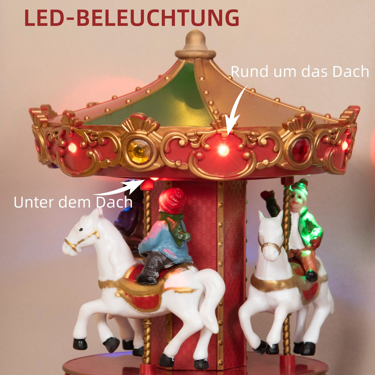 Christmas music box carousel with 3 modes music & LED rotating carousel 13x13x18.5 cm as a Christmas gift made of plastic