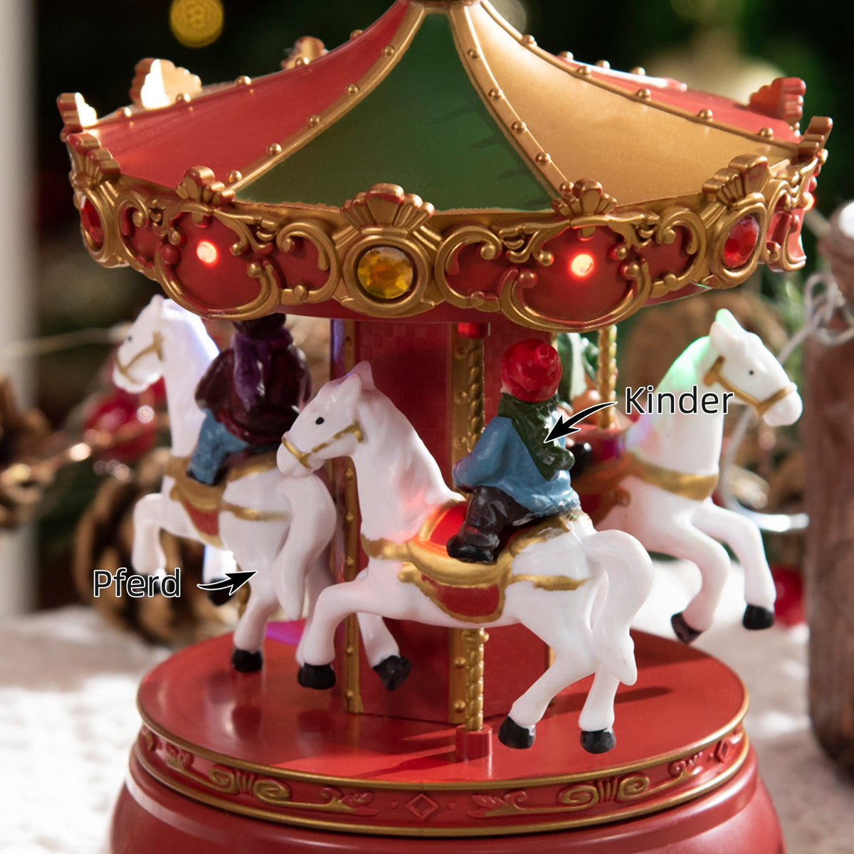Christmas music box carousel with 3 modes music & LED rotating carousel 13x13x18.5 cm as a Christmas gift made of plastic