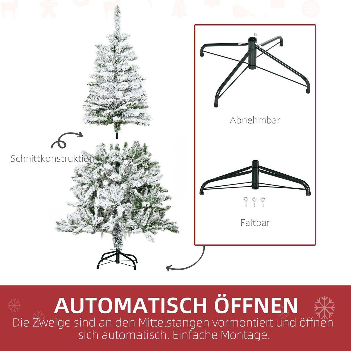Christmas tree 150 cm artificial pine tree with artificial snow, 358 branch tips, base Christmas tree for Christmas party, indoor, green