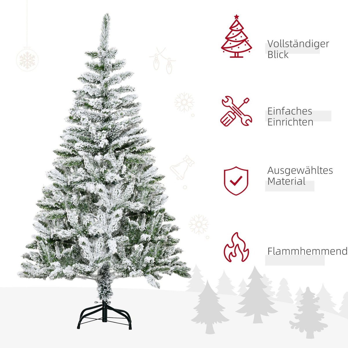 Christmas tree 150 cm artificial pine tree with artificial snow, 358 branch tips, base Christmas tree for Christmas party, indoor, green
