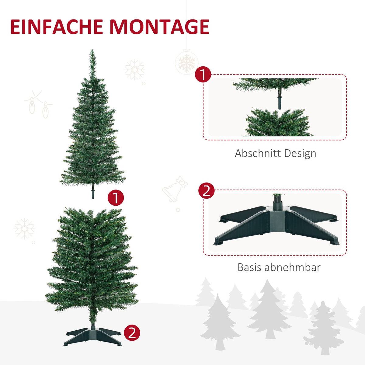 Christmas tree 1.5 m artificial fir tree with stand, can be dismantled, 294 branches, PVC green Ø46 cm for festive decoration