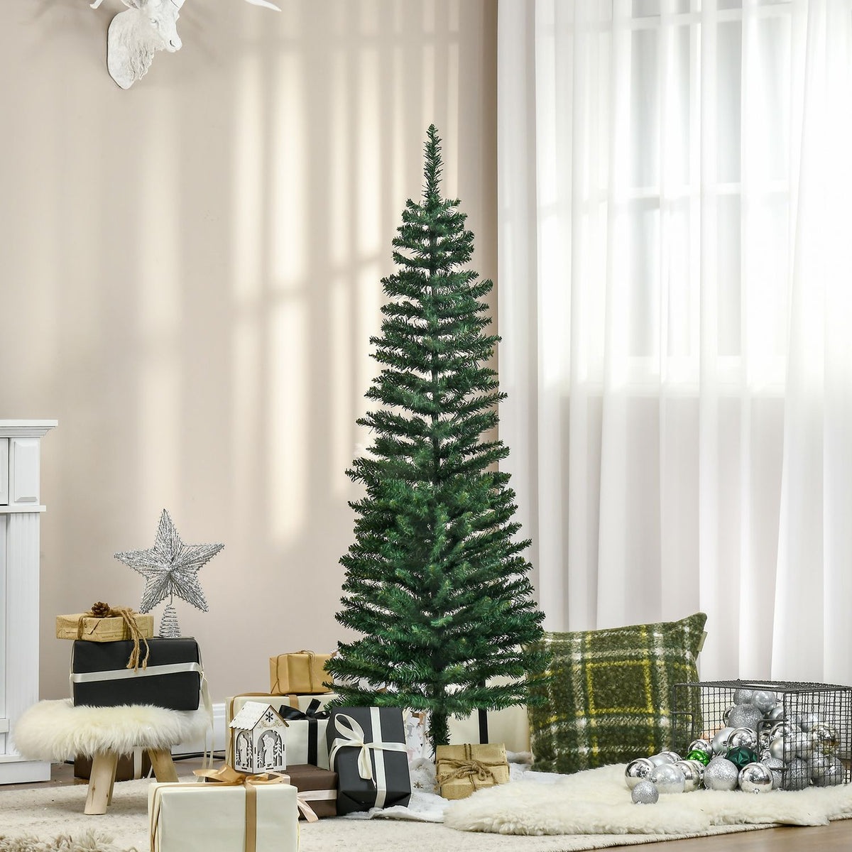Christmas tree 1.5 m artificial fir tree with stand, can be dismantled, 294 branches, PVC green Ø46 cm for festive decoration