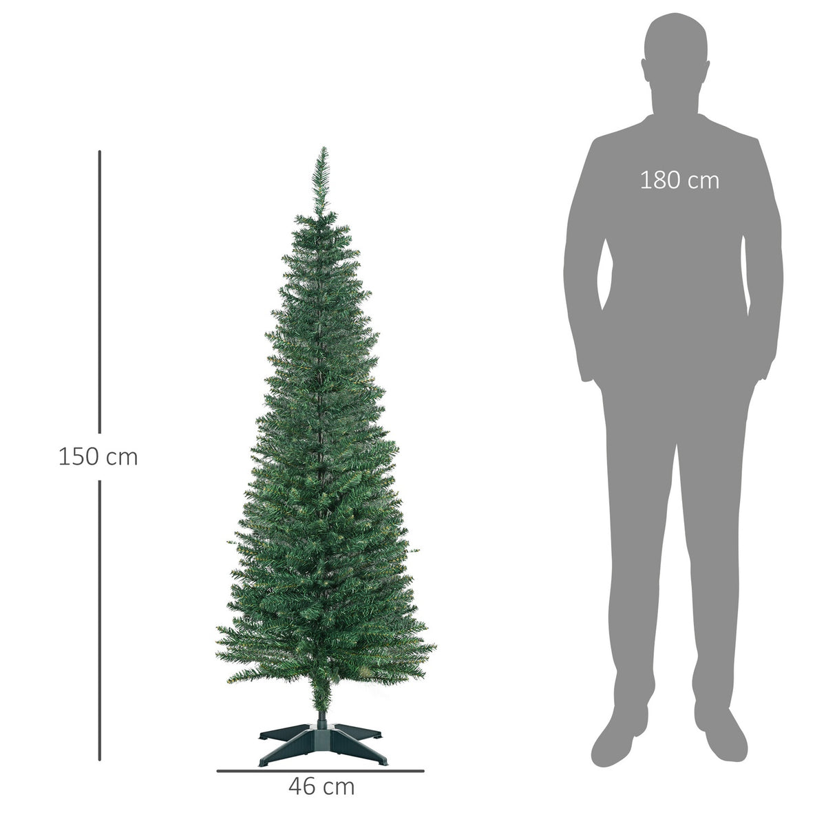 Christmas tree 1.5 m artificial fir tree with stand, can be dismantled, 294 branches, PVC green Ø46 cm for festive decoration