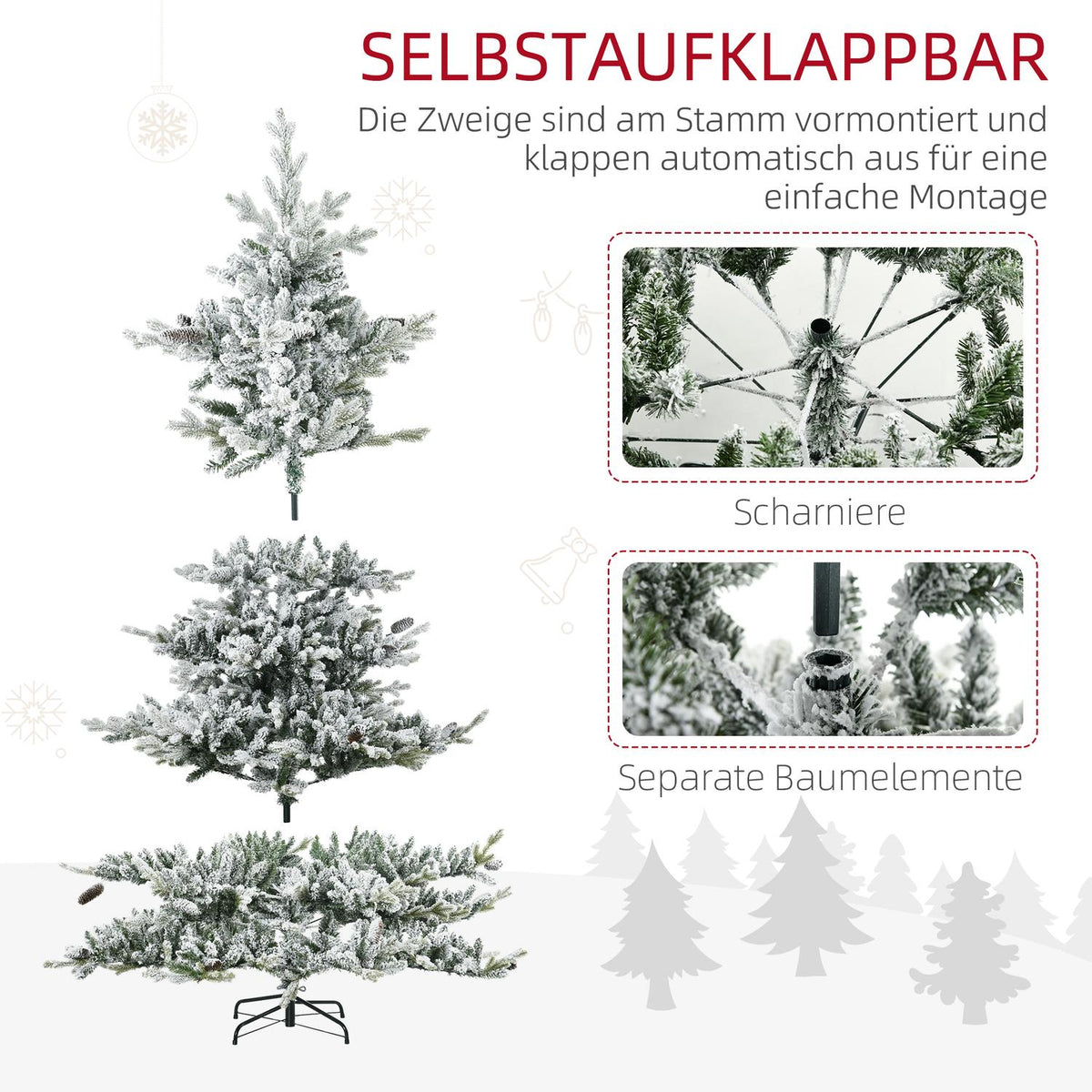 Christmas tree 180 cm artificial Christmas tree with artificial snow, artificial fir with 1471 branch tips, base for Christmas parties, indoor, green