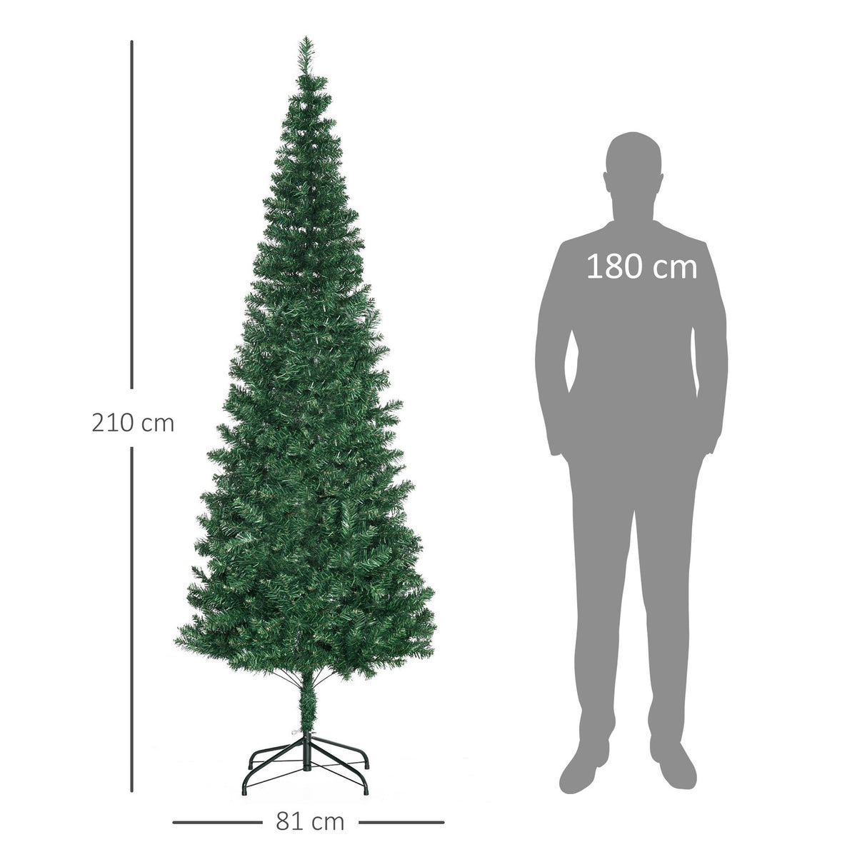Christmas tree 2.1 m Christmas tree with stand artificial fir 631 branches can be dismantled PVC green Ø81 x 210 cm