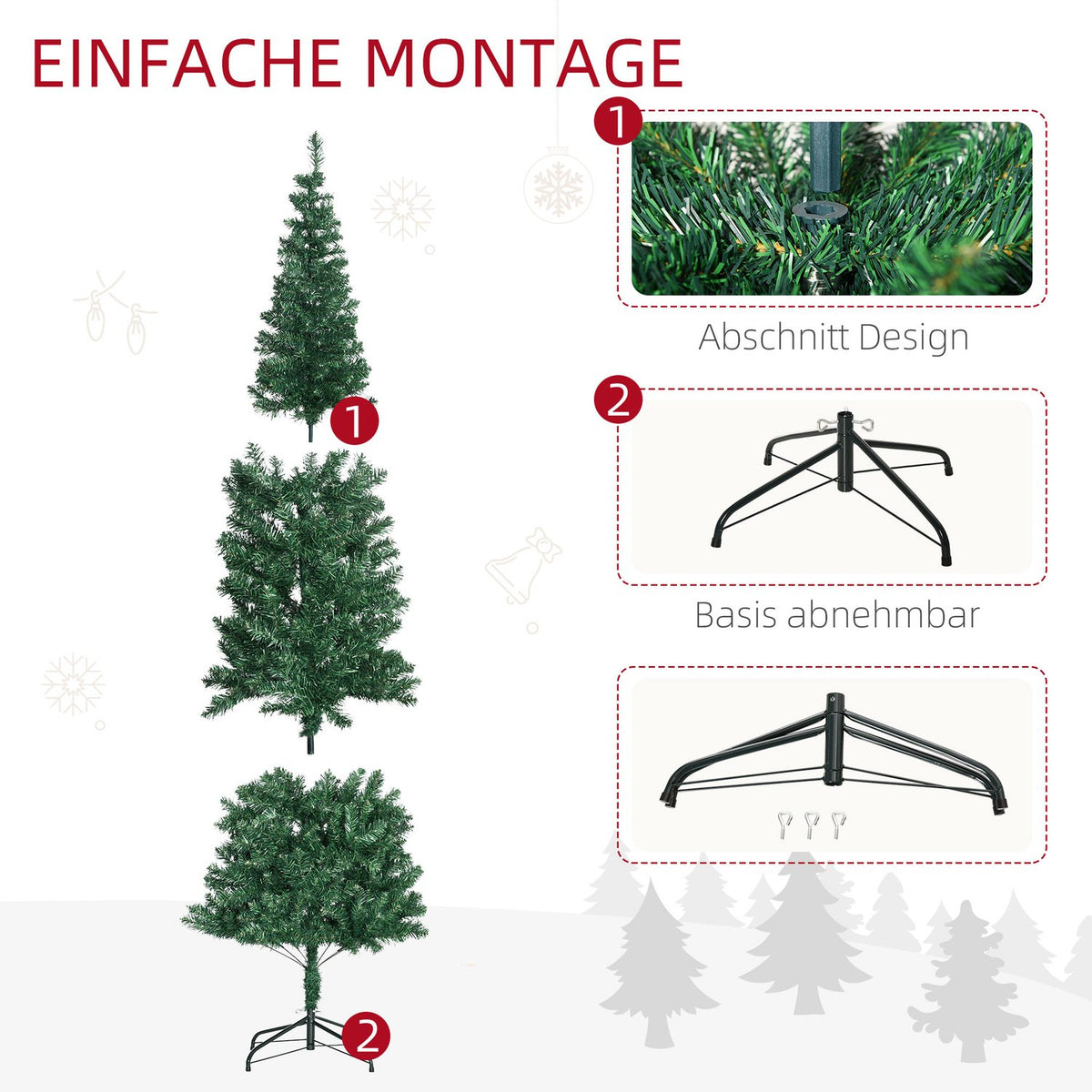 Christmas tree 2.1 m Christmas tree with stand artificial fir 631 branches can be dismantled PVC green Ø81 x 210 cm