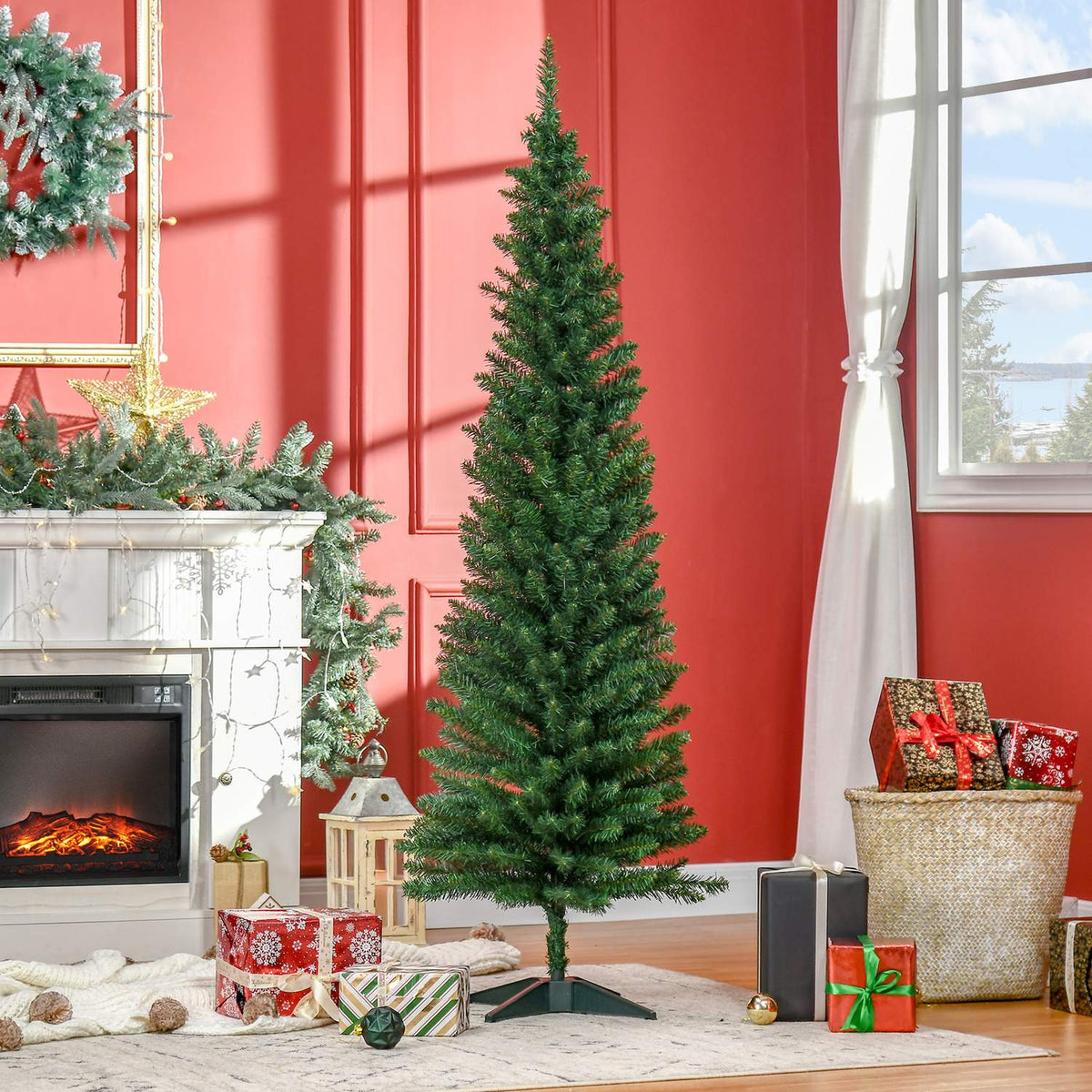 Christmas tree 390 tips green Ø 55 x H180 cm with sturdy plastic stand for festive decoration
