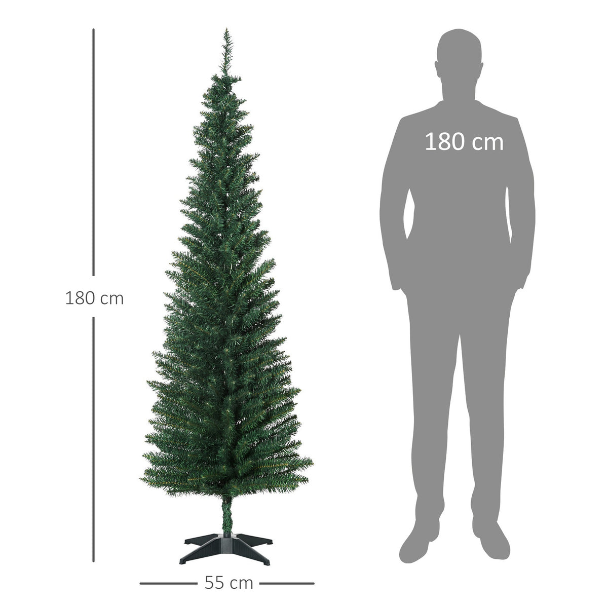 Christmas tree 390 tips green Ø 55 x H180 cm with sturdy plastic stand for festive decoration