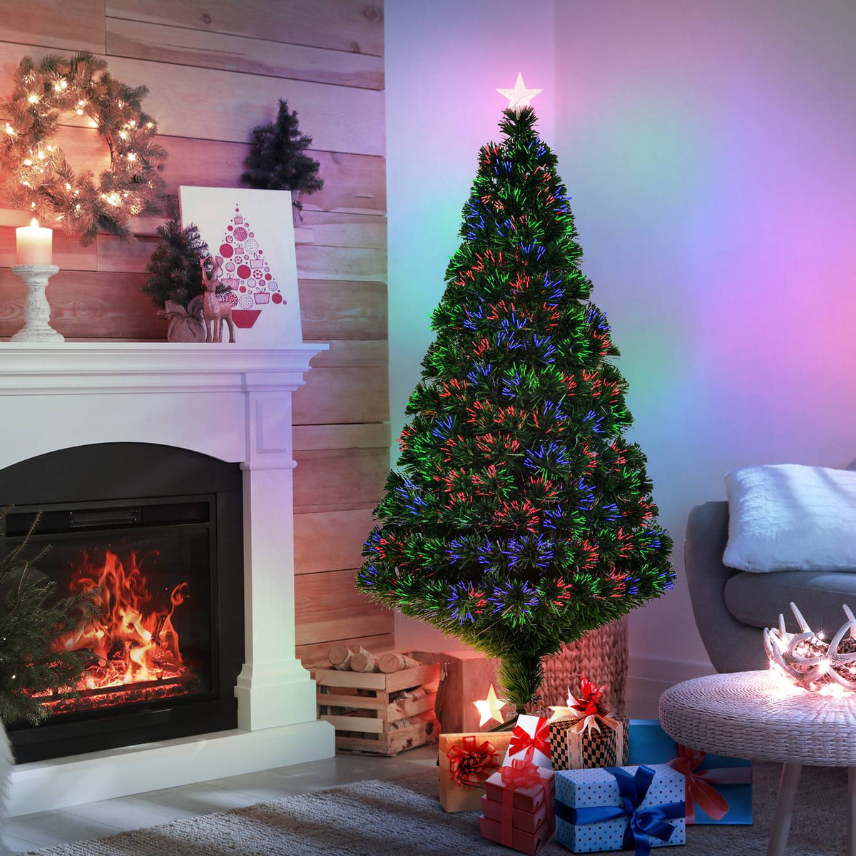 Christmas tree artificial Christmas tree LED light fiber tree with metal stand, fiber optic color changer, green, 150 cm