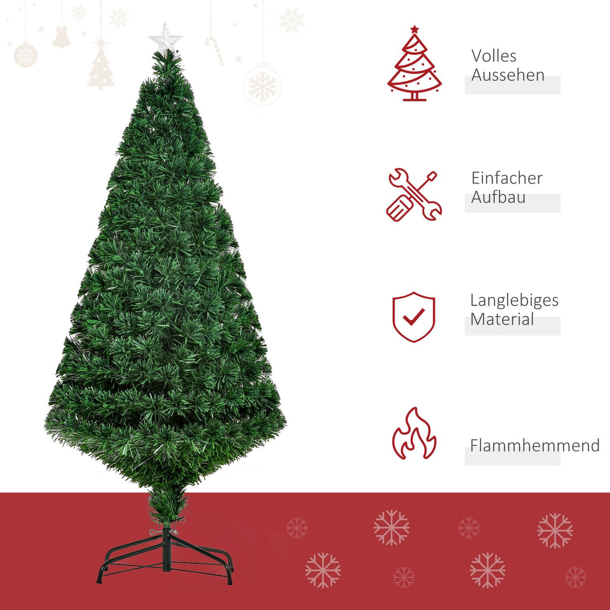 Christmas tree artificial Christmas tree LED light fiber tree with metal stand, fiber optic color changer, green, 150 cm